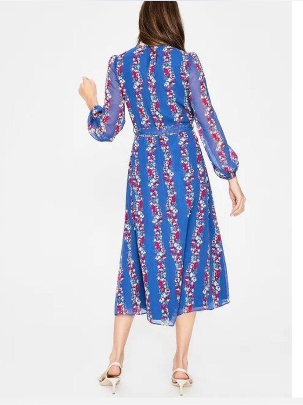 Boden Blue Floral Long-Sleeve Belted Midi Dress - Picture 3 of 13